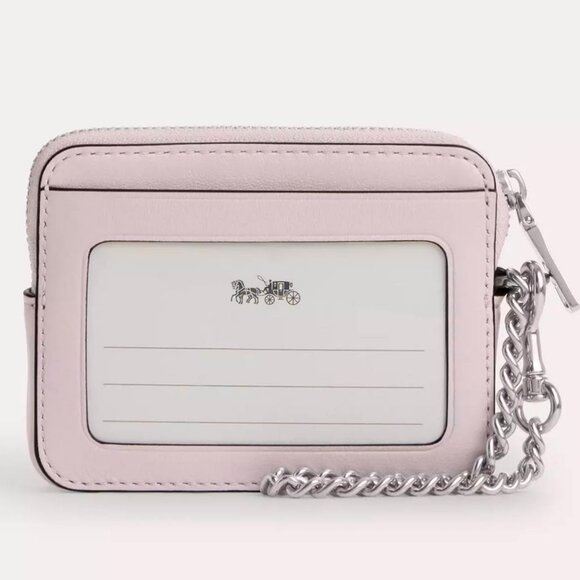 🌸 Coach Zip Card Case pearlized leather/Silver/Pink - Picture 2 of 6